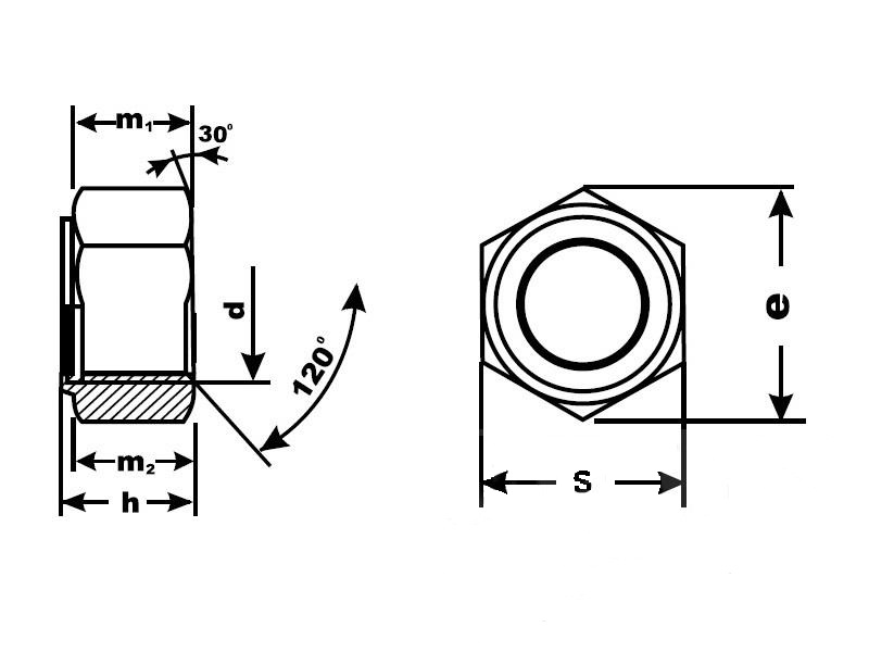 Схема гайки шестигранной со стопорным кольцом оцинкованной, DIN 985.jpg